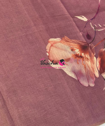 Linen Tissue Saree - Pinkish wine Shade - VVLTS006