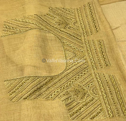 French Knot - Linen Tissue Saree - Venthayam Mixed Green Shade - VVLFN004