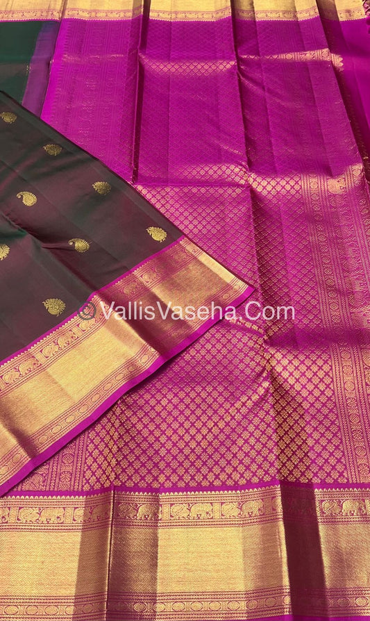 Pure Kanchipuram Silk Saree - Manthulir Green with Pink Combo - VVPS021