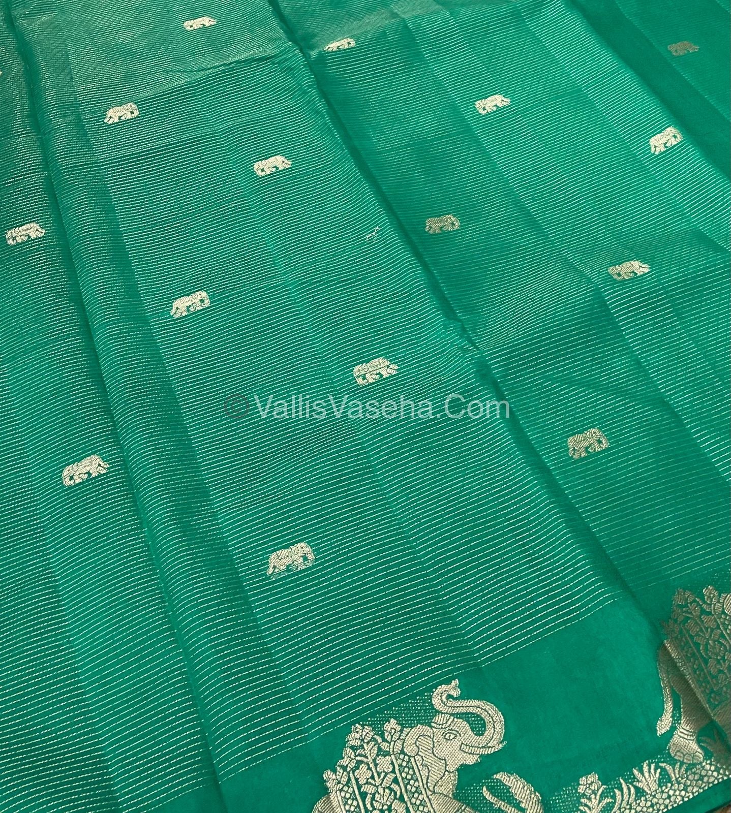 Semi Tussar Silk - Vairavoosi & Elephant Design -  Green shade-VVSTS019
