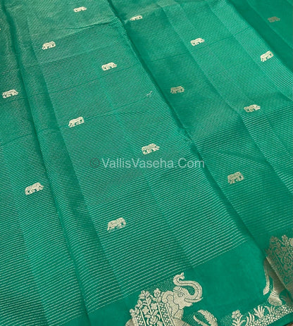 Semi Tussar Silk - Vairavoosi & Elephant Design -  Green shade-VVSTS019