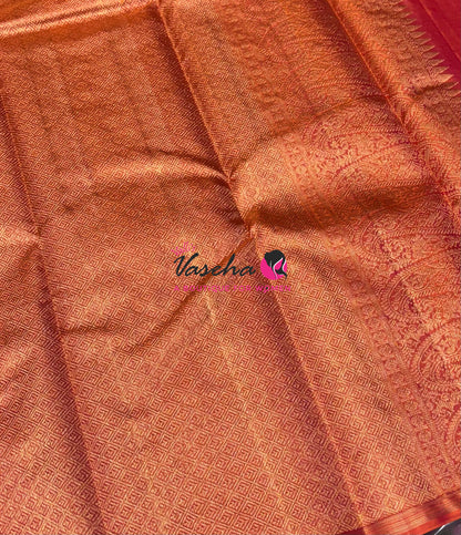 Pure Kanchipuram Silk Saree - Orangish Peach Shade - VVPS046