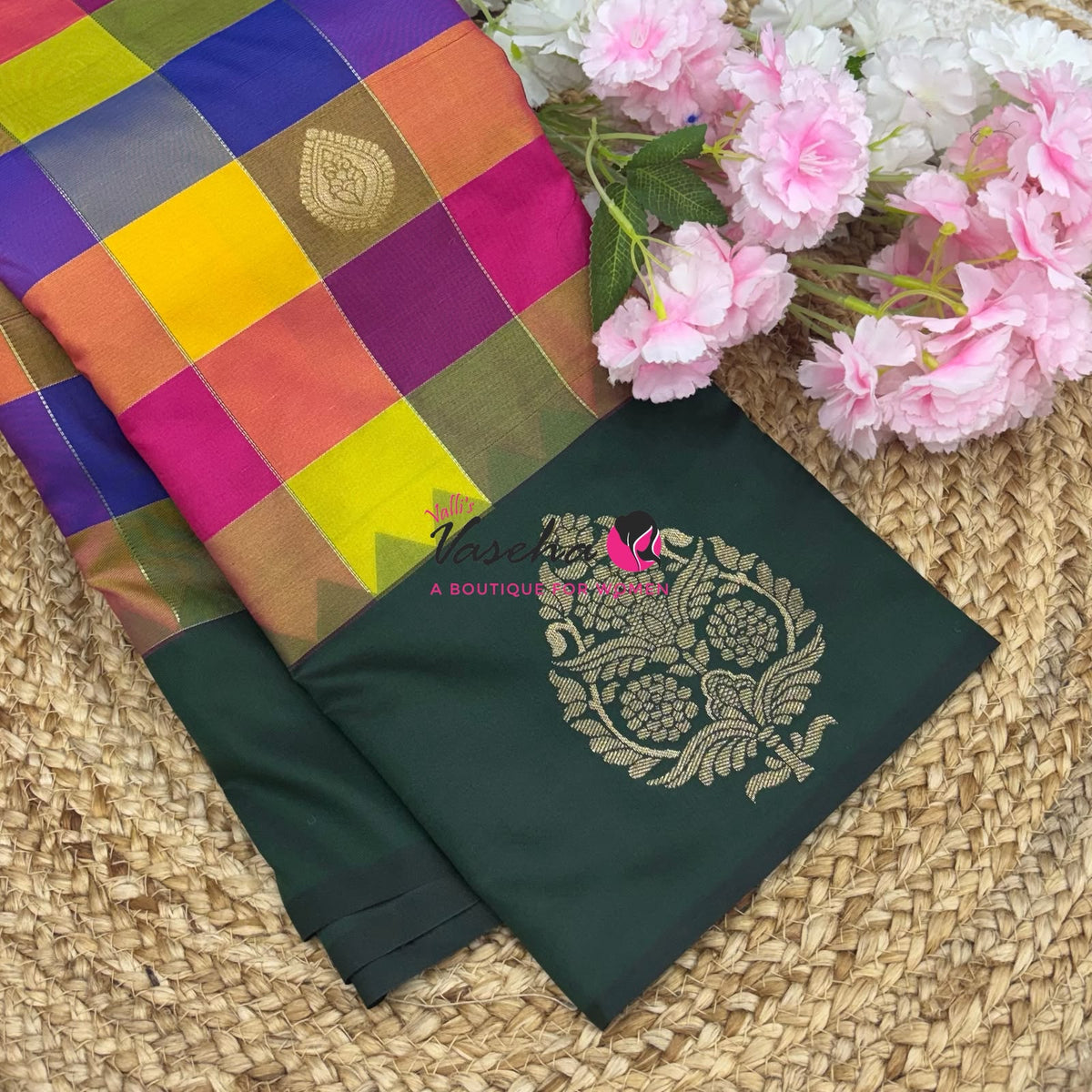 Semi Soft Silk  - Madras Checks Pattern - Green Shade  - VVSSS042