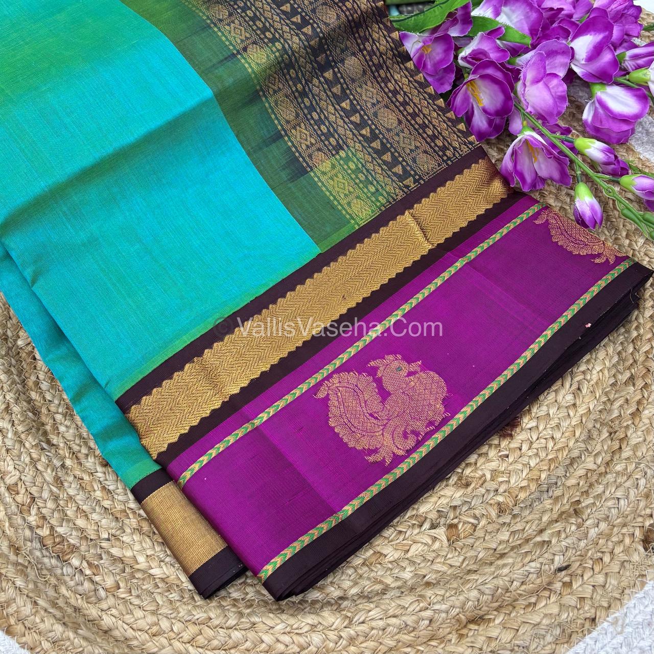 Pure Korvai Silk Cotton With Peacock Butta Border - VVKSC017