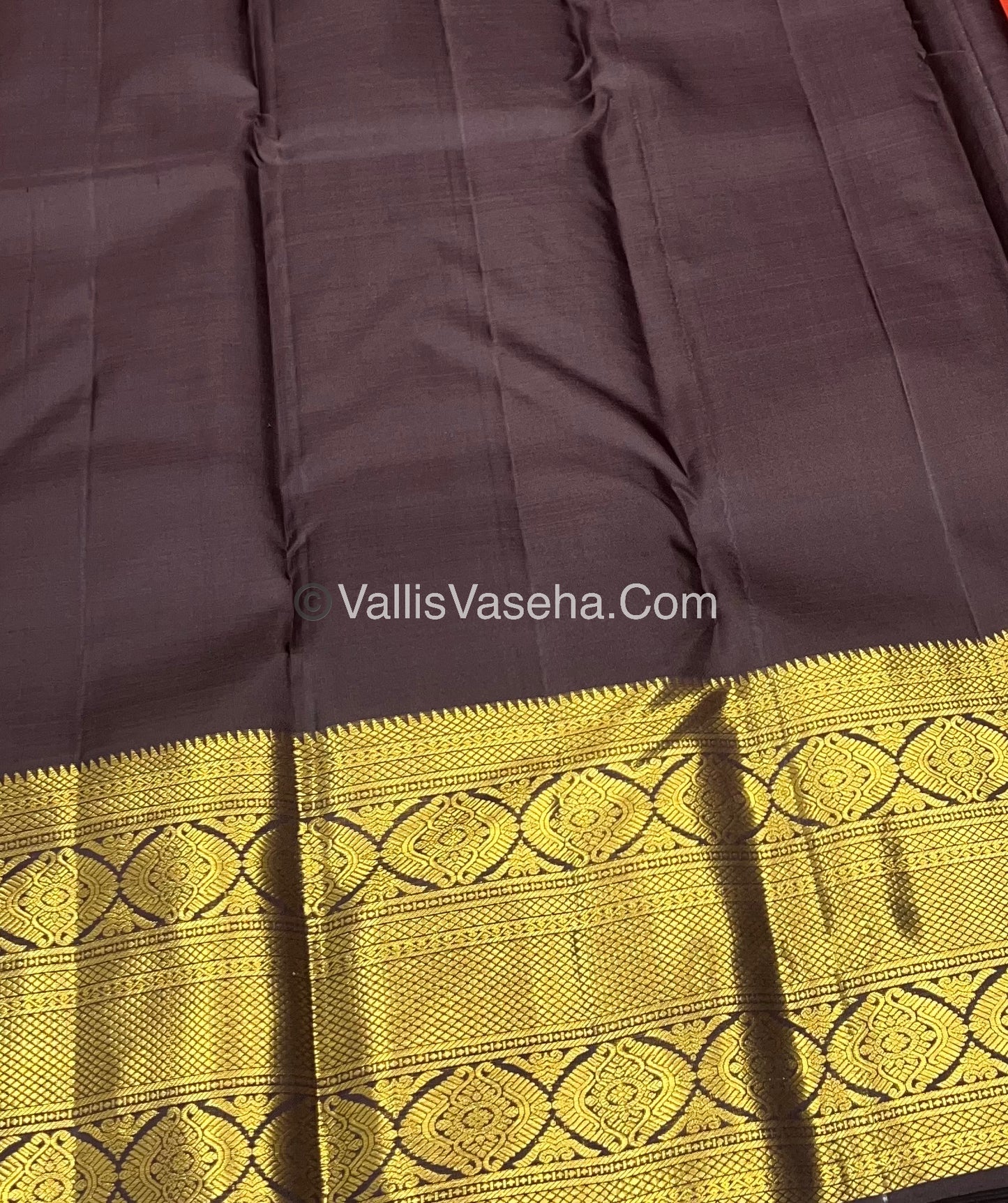 Pure Kanchipuram Silk Saree - Dark Rust Orange With Wine Brown Combo - VVPS012