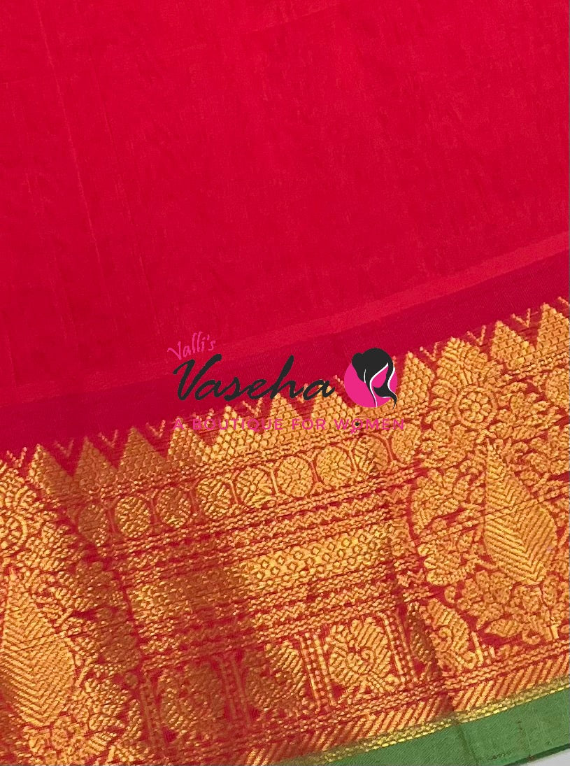 Pure Korvai Silk Cotton Saree - pinkish purple with Blue - VVKSC019