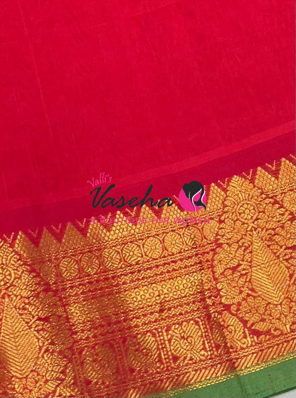 Pure Korvai Silk Cotton Saree - pinkish purple with Blue - VVKSC019