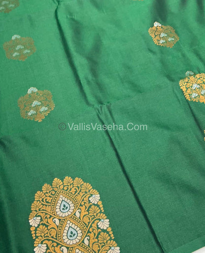 Semi Soft Silk - Border Butta  - Dark Green Shade -VVSSS010