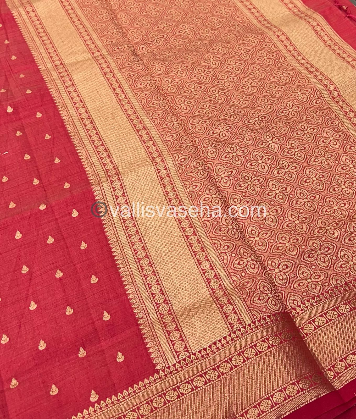 Semi Tussar Silk - Grand Pallu Reddish Pink Shade - VVSTS023