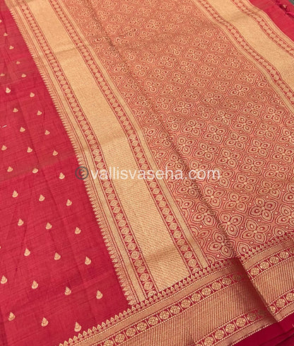 Semi Tussar Silk - Grand Pallu Reddish Pink Shade - VVSTS023