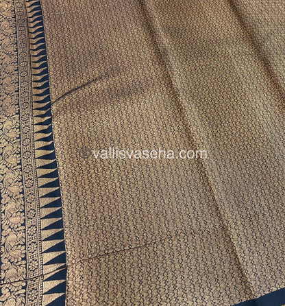 Kanchi Semi Silk - Mayil & Chakkaram design - Yellow with Black - VVKSS001
