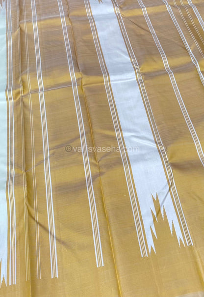 Pure Kanchipuram Silk Saree - Thalampoo - Cream with very light Yellow( Santhanam Shade)- VVPS003