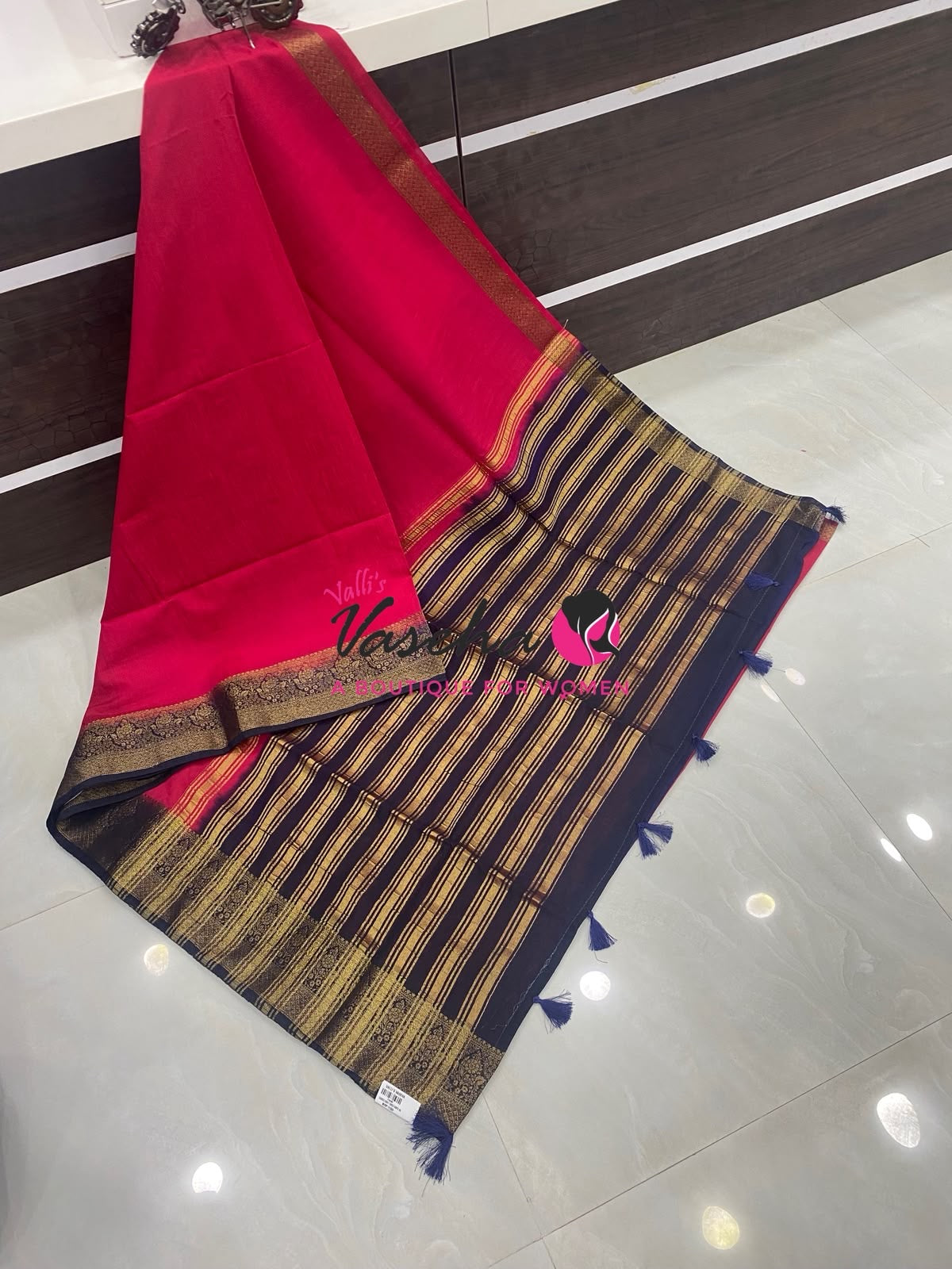 Semi Jute Silk Saree - Pink With Blue Shade- VVSJS001