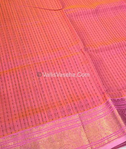 Pure Silk Cotton Saree - Light Peach With Pink Shade - Lakshadeepam Design - VVPLD001