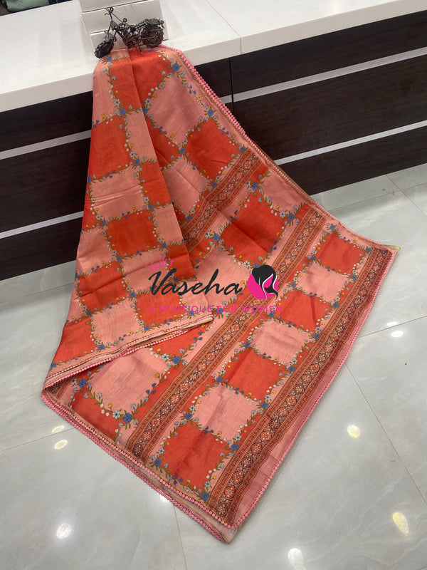 Linen Tissue Saree -  Light & Dark Combo - Orange Shade - VVLTS005