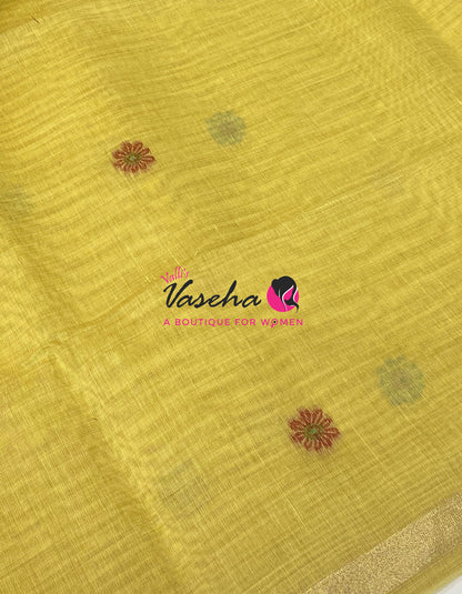 Muga Cotton Saree - Yellow Shade - VVMCS002