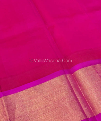 Pure Korvai Silk Cotton Saree - Orange With Pink  Shade Temple border - VVKSC001