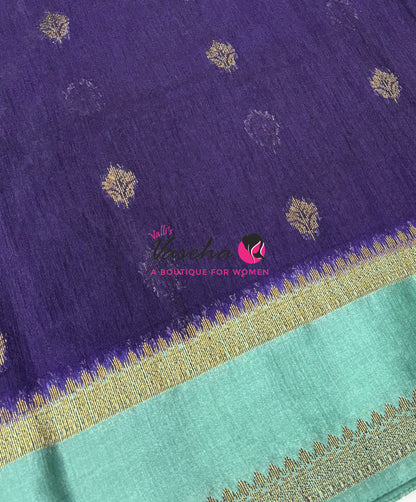 Linen Jute Silk Saree - Navy Blue With Blue Shade - VVLJS001