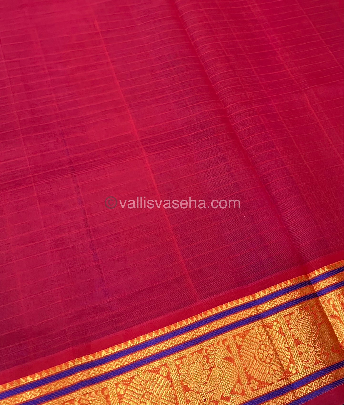 Pure Silk Cotton Saree - Blue with Red - Lakshadeepam Design - VVPLD001