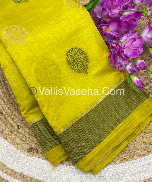 Semi Tussar Silk Saree - Lemon Yellow Shade - VVSTS009