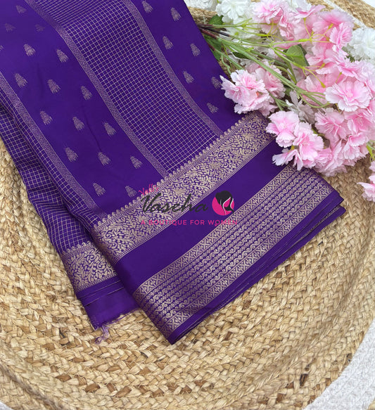 Semi Mysore Crepe Silk  - Purple Shade - VVSMC004
