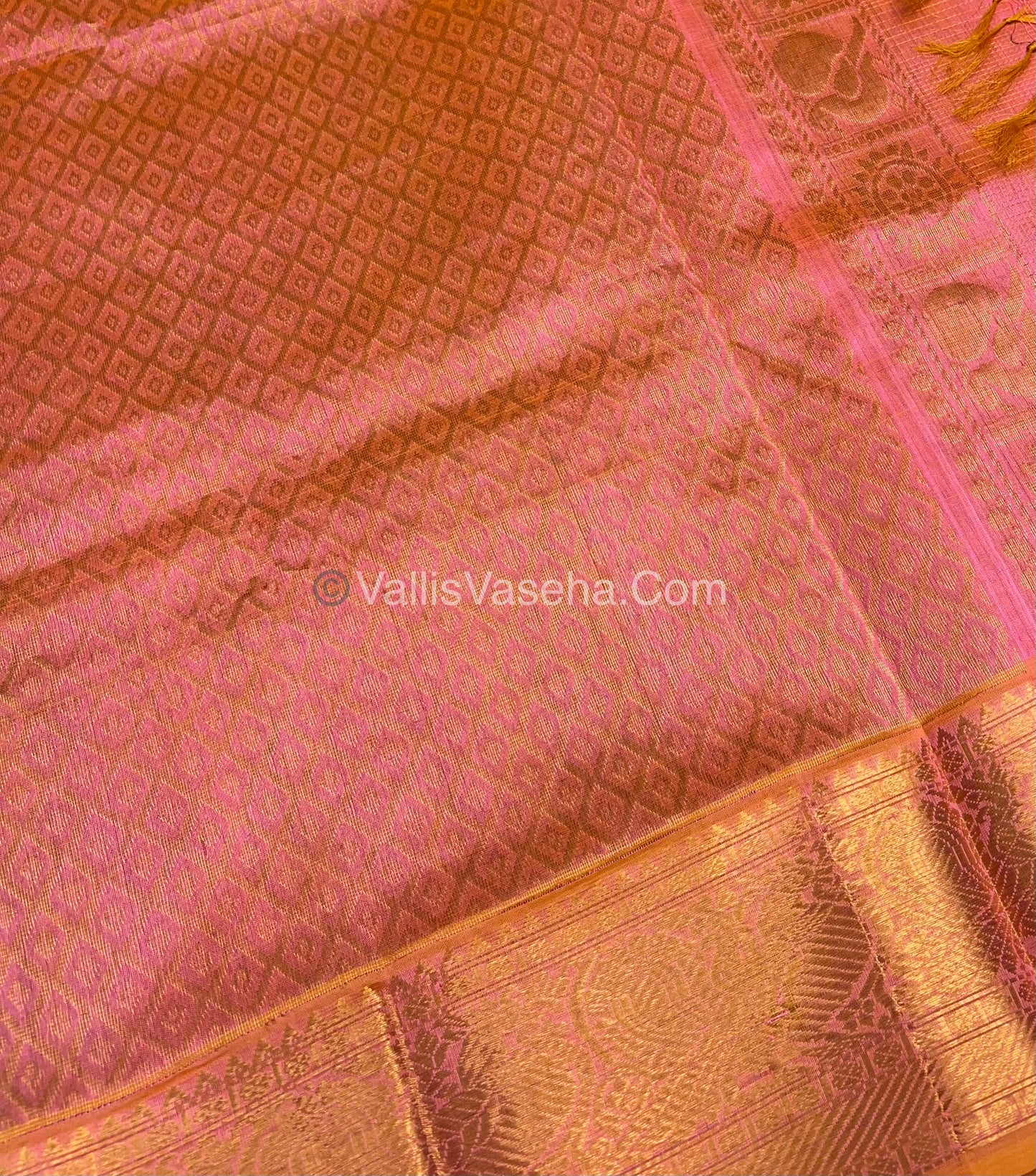Pure Silk Cotton Saree - Vairavoosi checks - Mayil & Chakkaram - Blue With Peach - VVMCV001