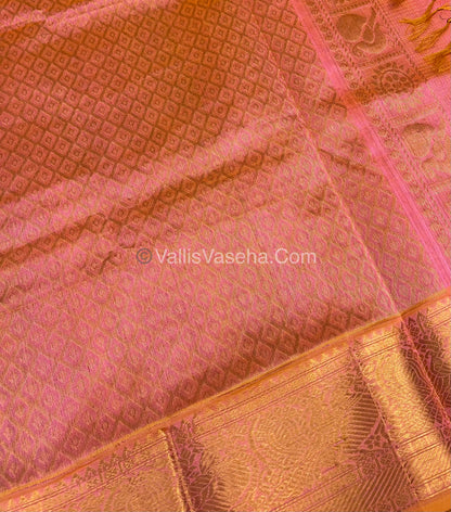 Pure Silk Cotton Saree - Vairavoosi checks - Mayil & Chakkaram - Blue With Peach - VVMCV001