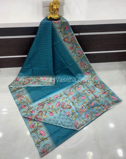 Semi Tussar Silk - Blue With Blue Shade  - VVSTS040