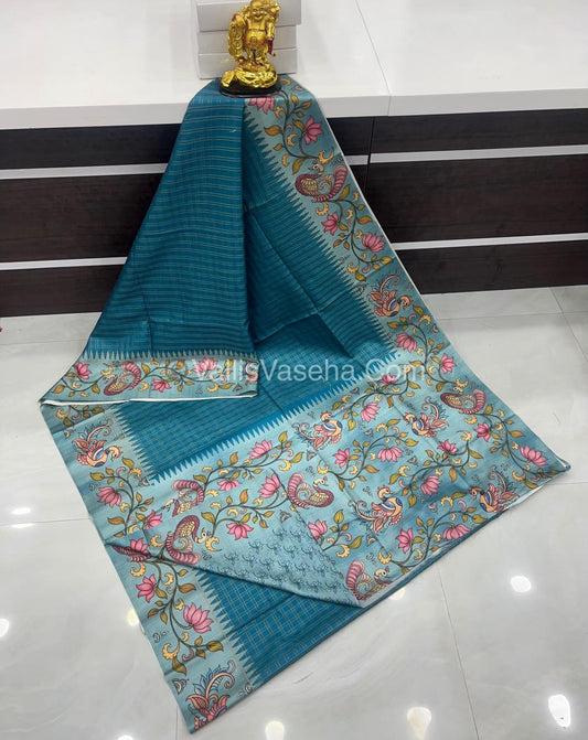 Semi Tussar Silk - Blue With Blue Shade  - VVSTS040