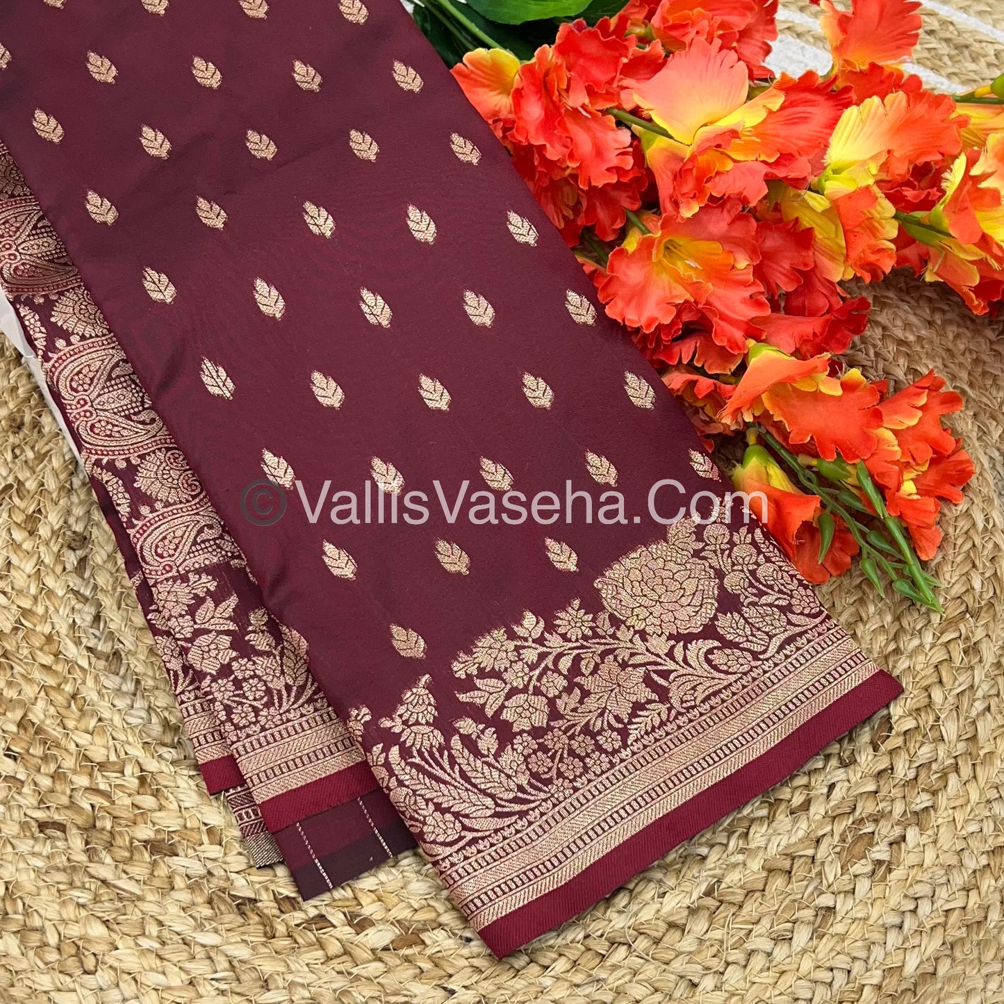 Semi Soft Silk with Border - Maroon Shade -VVSSS012