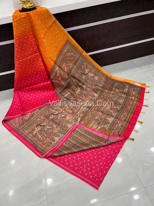 Semi Chanderi Saree - Fusion Of Bandhini & Madhubani- VVSCS002