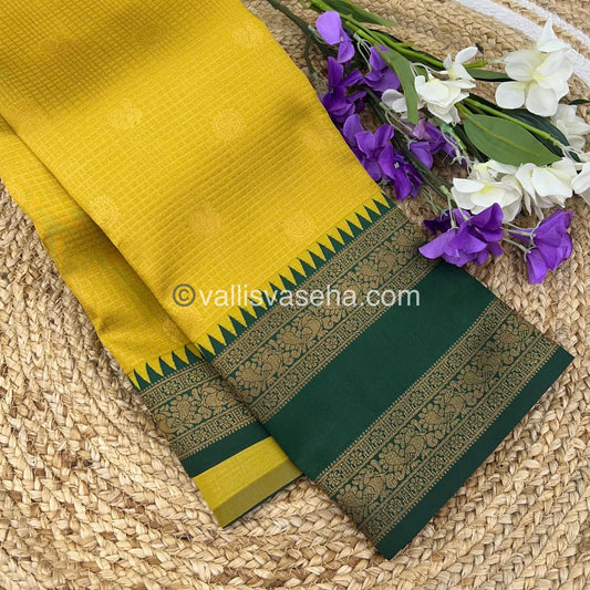 Kanchi Semi Silk - Mayil & Chakkaram design - Yellow with Green - VVKSS001