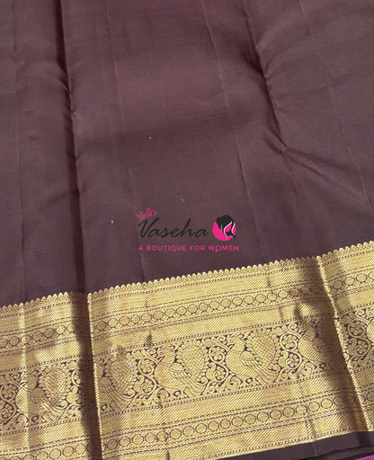 Pure Kanchipuram Silk Saree - Mustard Yellow With Brown - VVPS094