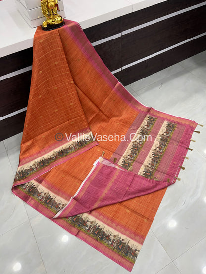 Semi Chanderi Saree - checks pattern - VVSCS004