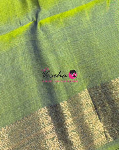 Pure Soft Silk Saree - Kanchi Border - Lemon Green Combo - VVPSS046