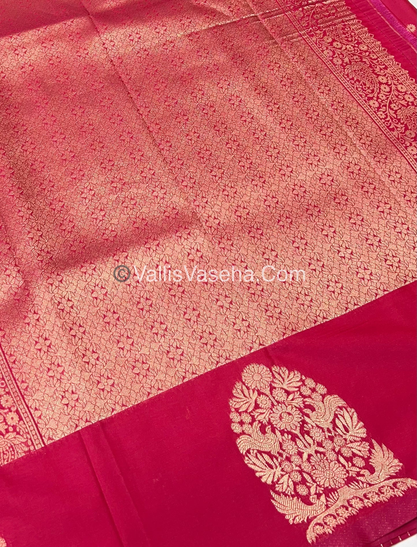 Semi Soft Silk - Tree With Double Birds Butta Border - Pink Shade -VVSSS011