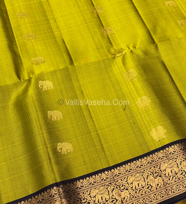 Pure Soft Silk Saree - Kanchi Border - Green With Wine Brown Shade - VVPSS015