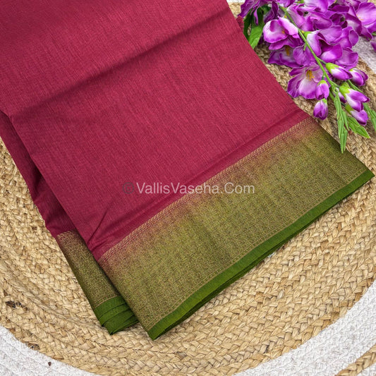 Bamboo Silk Saree -  Pink With Green Shade - VVBSS002