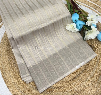 Organza Saree - Light Creamish Chikko - VVOS001