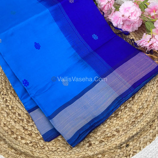 Semi Silk Cotton Saree - Blue & Blue Combo - VVSSC001