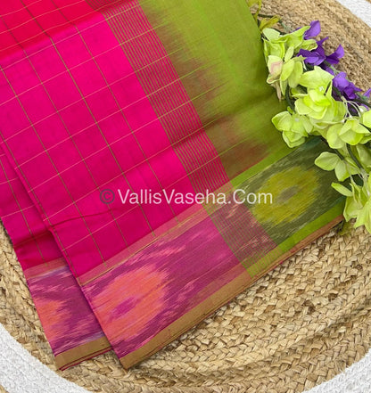 Semi Silk Cotton Saree - Pink & Green - VVSSC001