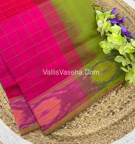 Semi Silk Cotton Saree - Pink & Green - VVSSC001