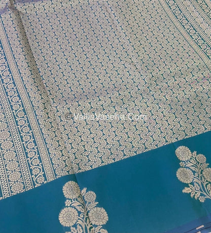 Semi Soft Silk - Flower  Butta Border - Peacock Blue Shade -VVSSS016