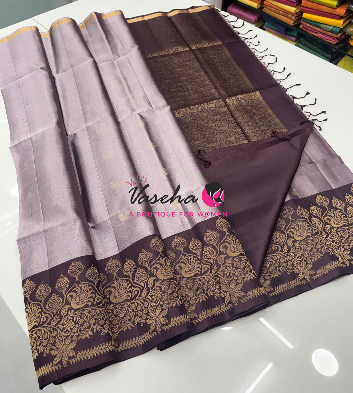 Pure Soft Silk Saree - Kind Of Grey & Wine Brown - VVPSS119