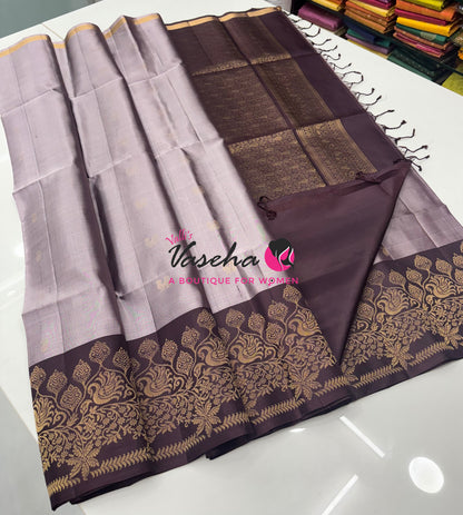 Pure Soft Silk Saree - Kind Of Grey & Wine Brown - VVPSS119