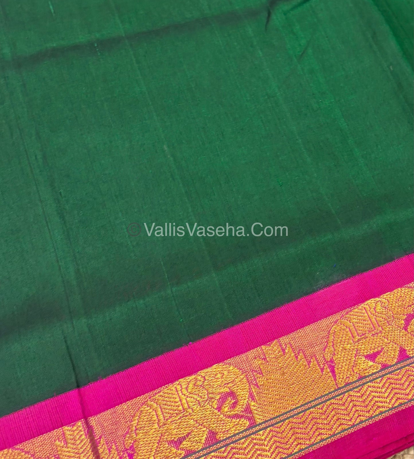 Pure Korvai Silk Cotton - Green with Pink Combo - VVKSC007