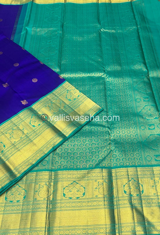 Pure Vintage Korvai Kanchipuram Silk Saree - Blue & Turquoise Blue Combo - VVPS022