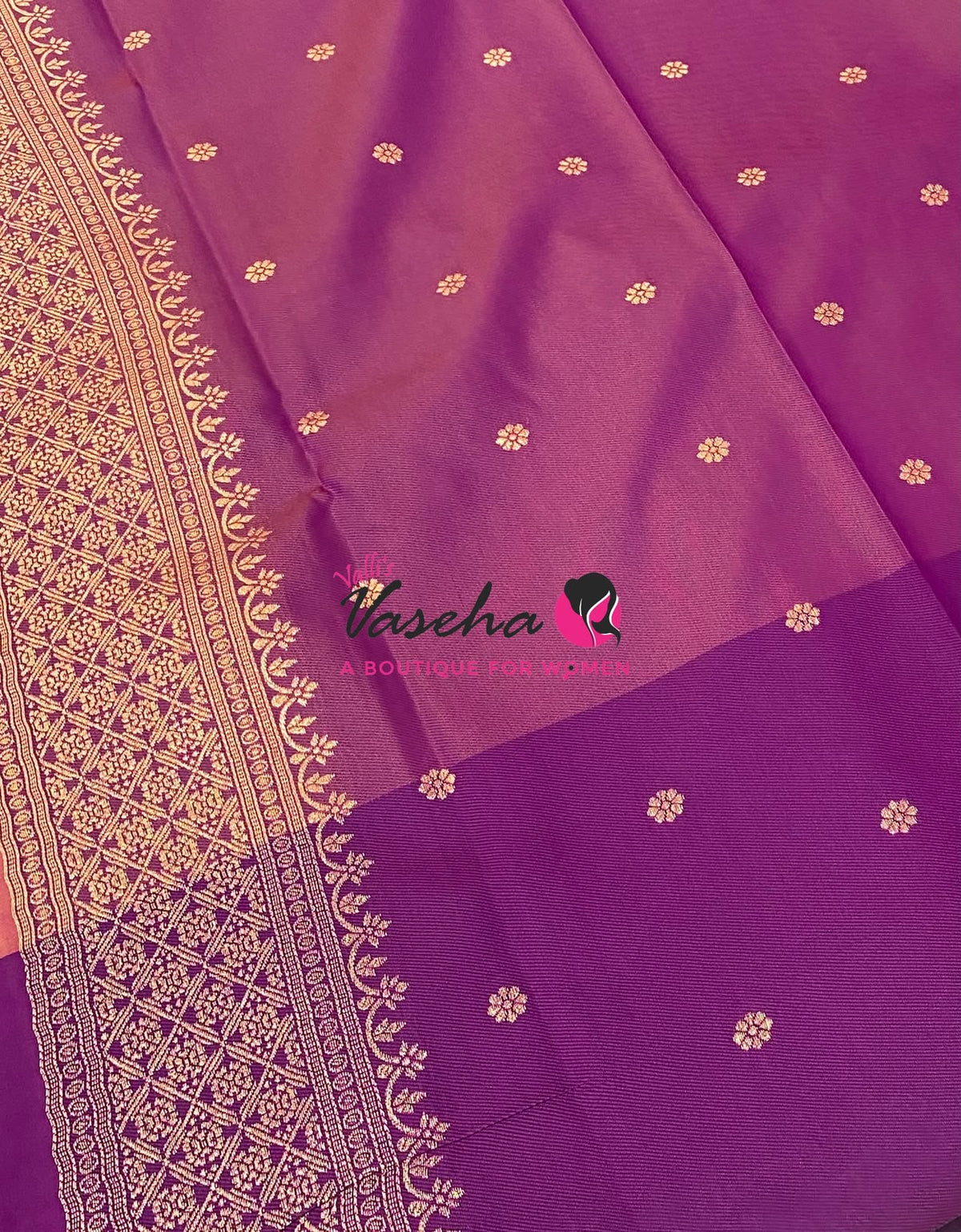 Semi Soft Silk - Peachish Pink With Purple Combo -VVSSS039