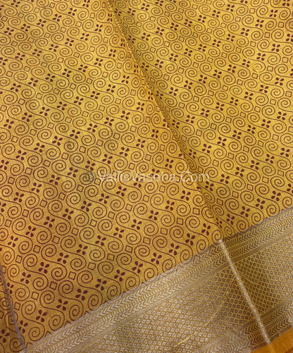 Semi Tussar Silk Saree - Ikkat / Pochampally Design - Yellow Shade - VVSTS033