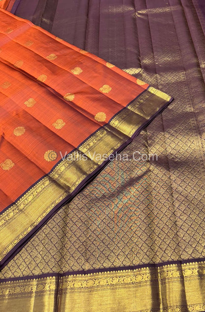 Pure Kanchipuram Silk Saree - Dark Rust Orange with Wine Brown Combo - VVPS021